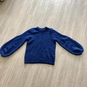 H&M Wool Blend Navy Sweater Puffed Sleeves